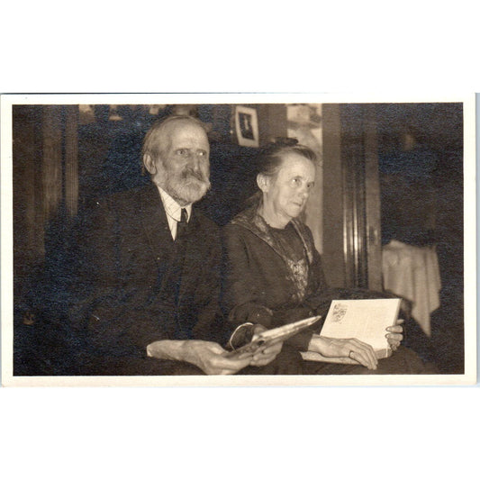 Elderly Man and Woman Portrait RPPC Real Photo Postcard PB1