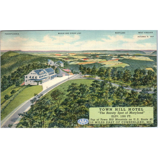 Town Hill Hotel Little Orleans Maryland - Original Postcard TJ7-RP2