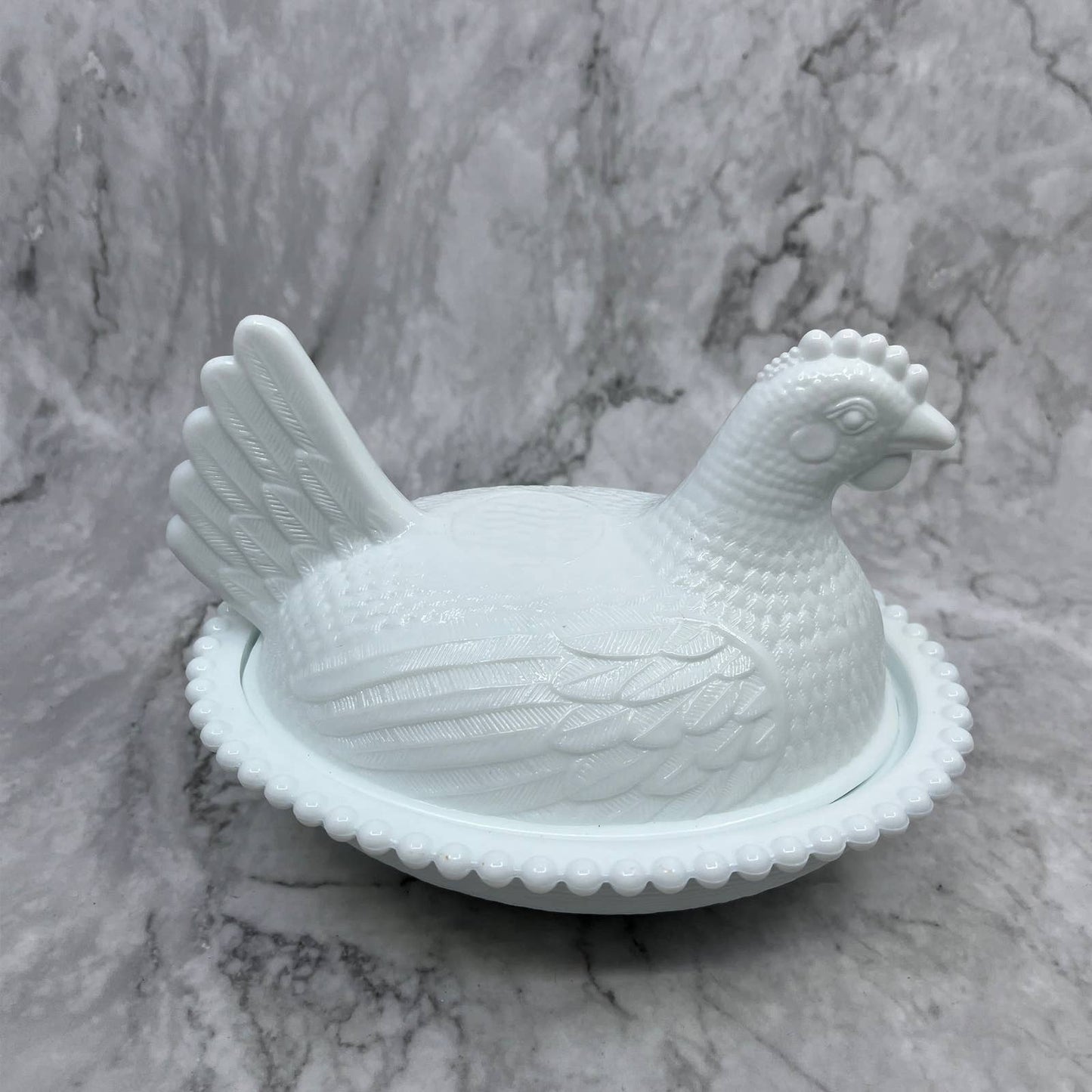 Vintage Indiana White Milk Glass Nesting Hen on Nest Candy Dish 7” TJ3