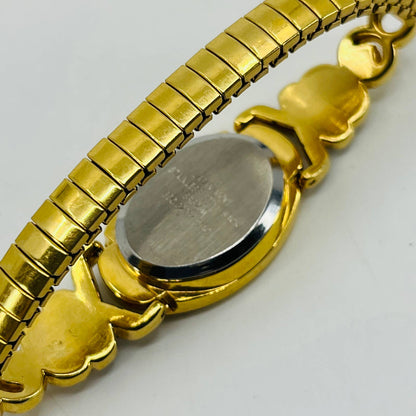 Vintage Gold Tone Rhinestone Quartz Watch Metal Stretch Band SA9