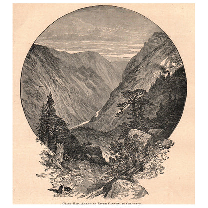 Giant Gap American River Canyon Colorado 6x7" Original Engraving 1899 AK5-18