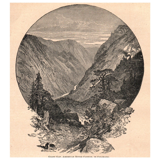 Giant Gap American River Canyon Colorado 6x7" Original Engraving 1899 AK5-18