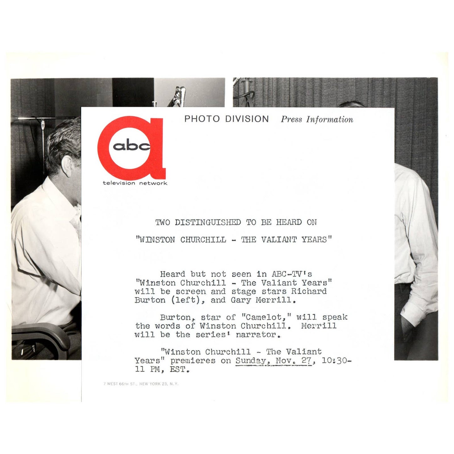 c1960 Press Photo Richard Burton Gary Merrill Churchill The Valiant Years TJ7-2