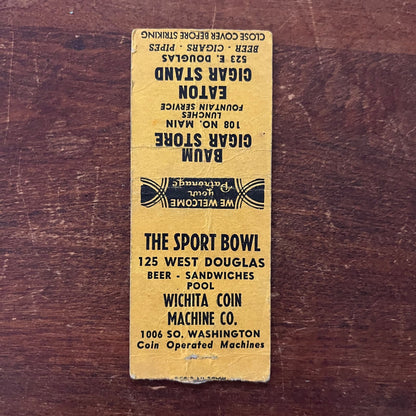 The Sport Bowl Wichita Coin Machine Co Advertising Matchbook Cover SB3-M5