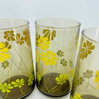 VTG 1970s MOD set of 4 Smoke Glass Daisy Highball Tumblers Signed WM Janeri TB8