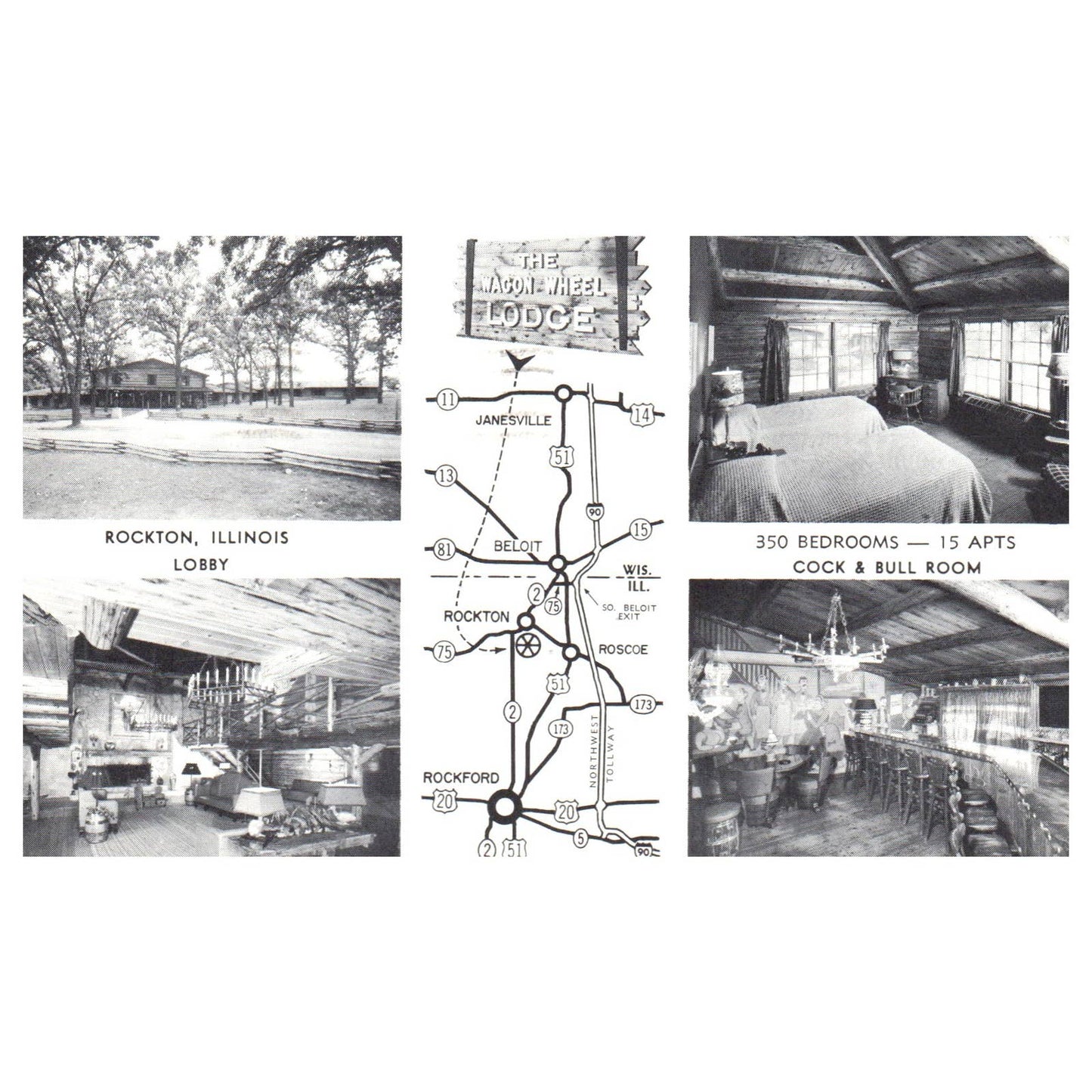 The Wagon Wheel Lodge Rockton Illinois 1962 - Postcard TJ8-2