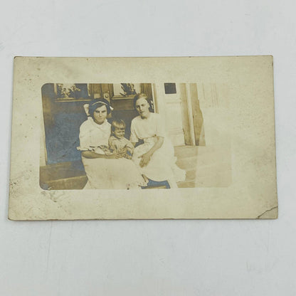 Early 1900s RPPC Two Young Ladies And Toddler on Porch PA9