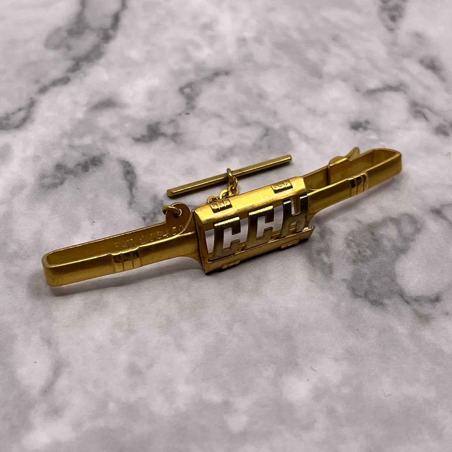 Vintage Gold Tone Swank Monogrammed CCH Tie Clip Bar Clasp SA2