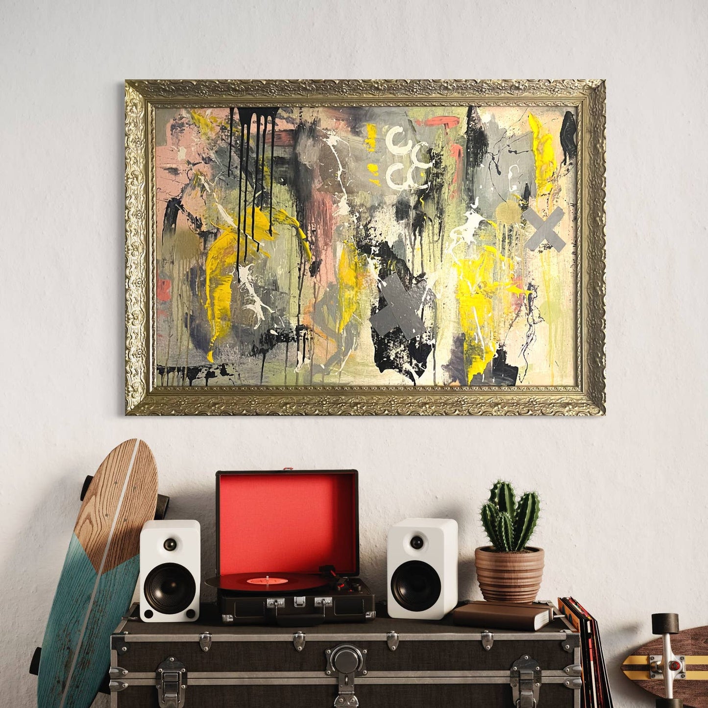 Original LARGE Framed Abstract Art Painting 40x28 “Saturday Morning” w/ COA