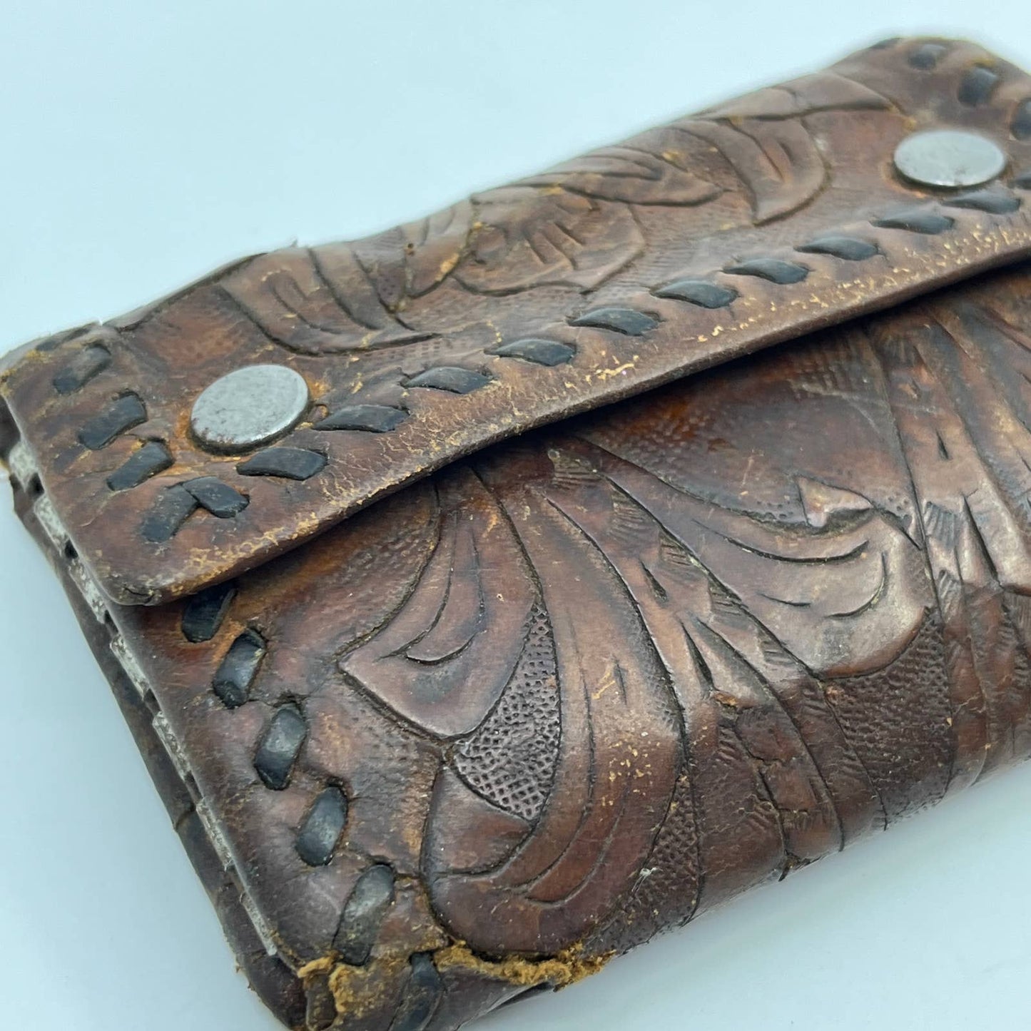 Vtg Hand Tooled Western Leather Key Holder Pouch TF5