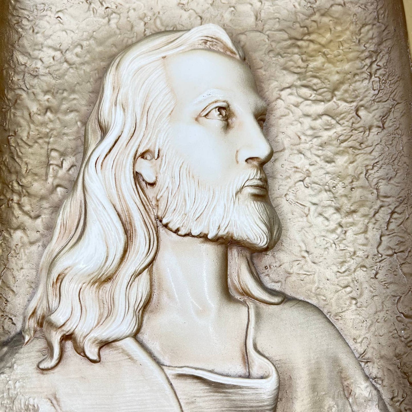 1959 Chalkware Jesus 3D Messiah Relief by Victor Creative Arts Inc. 8.5x11” TE6