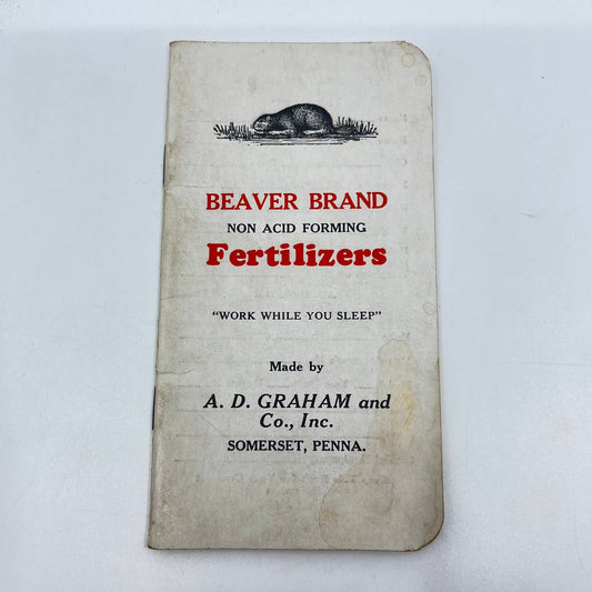 1920s Advertising Memo Book Beaver Brand Fertilizers A.D. Graham Somerset PA TE1