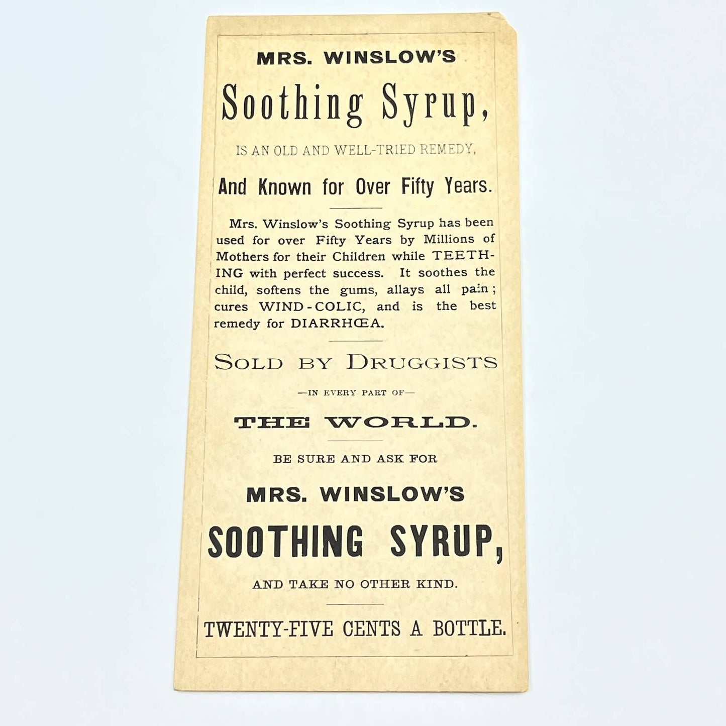 1880s Quack Medicine Blotter Mrs. Winslow's Soothing Syrup AB8-3