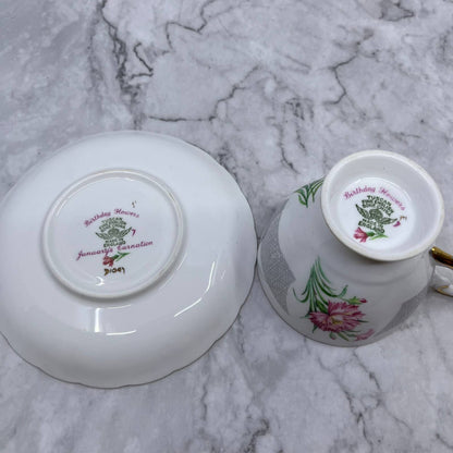 Tuscan Birthday Flowers January Carnation Bone China Teacup and Saucer TD1