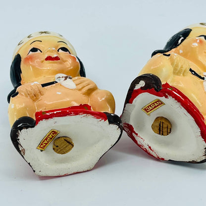 VTG 1950s Indian Native American Twin Children Salt & Pepper Hand Painted TB5