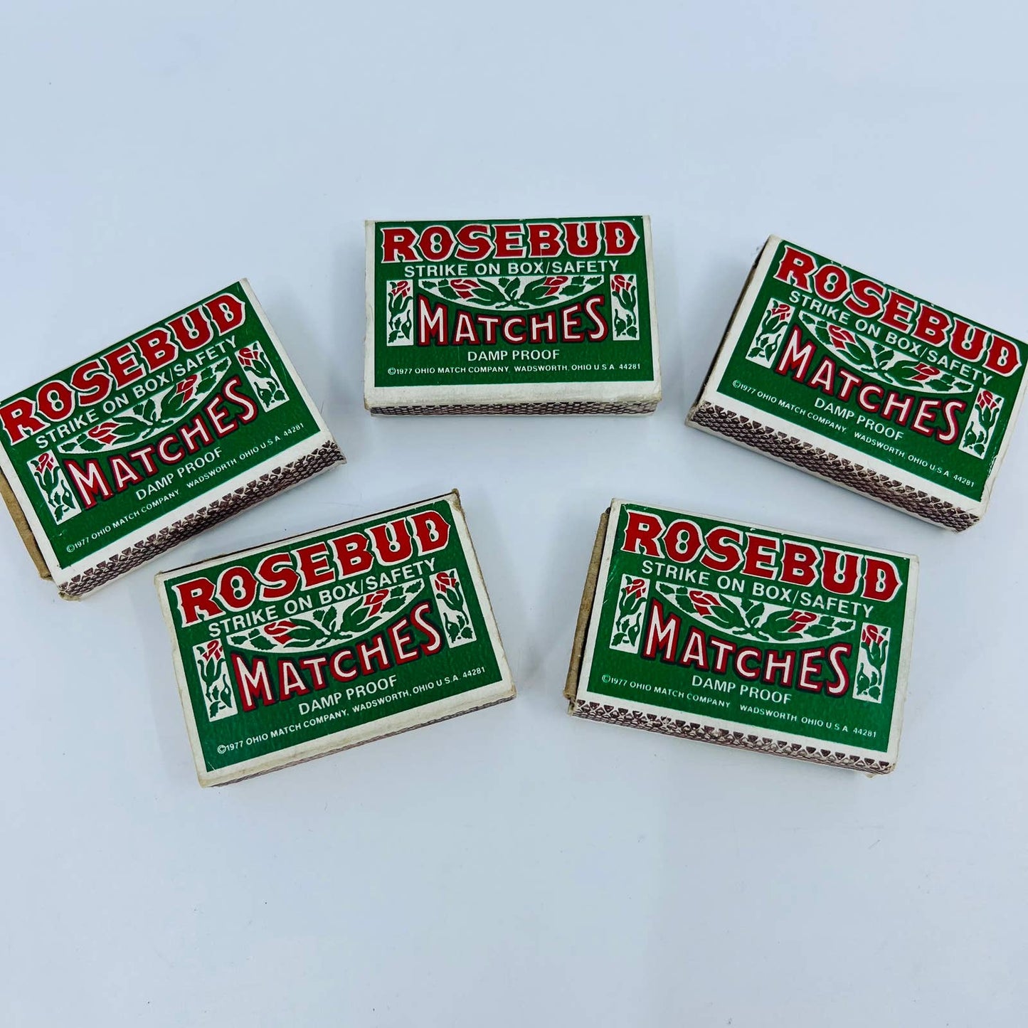 1977 Rosebud Matches Strike On Box Match Book Matchbox Lot of 5 SC4