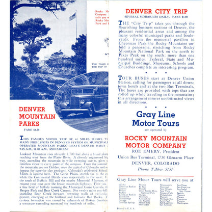 1930s The Gray Line Motor Tours Seeing Denver CO Fold Out Travel Brochure SF3-4