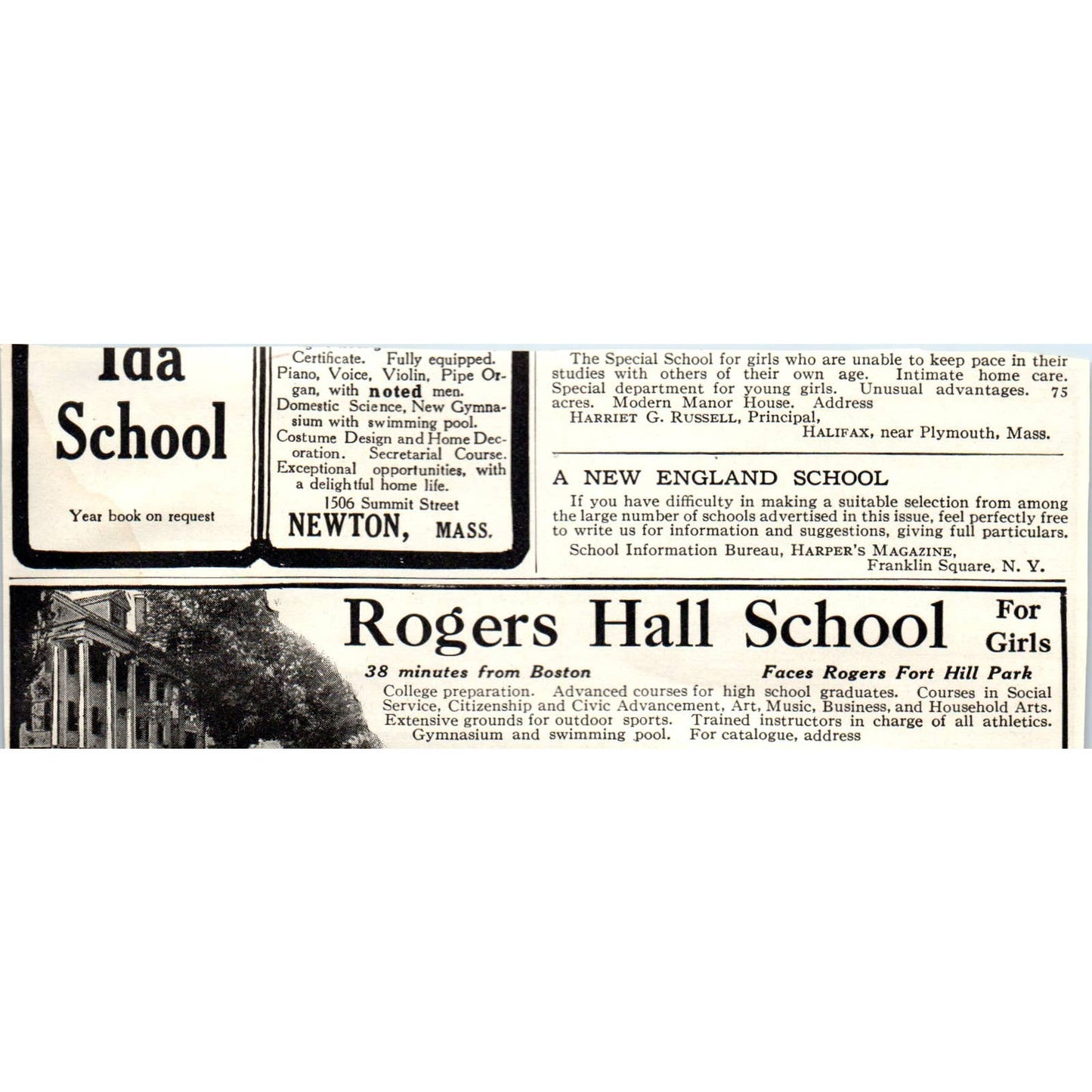 c1920 Harper's Ad - Howard Seminary West Bridgewater MA C.P. Kendall EA3