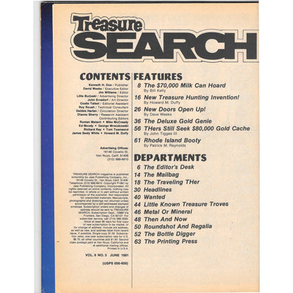 Treasure Search Magazine 1981 June Metal Detecting Gold Diamonds M2
