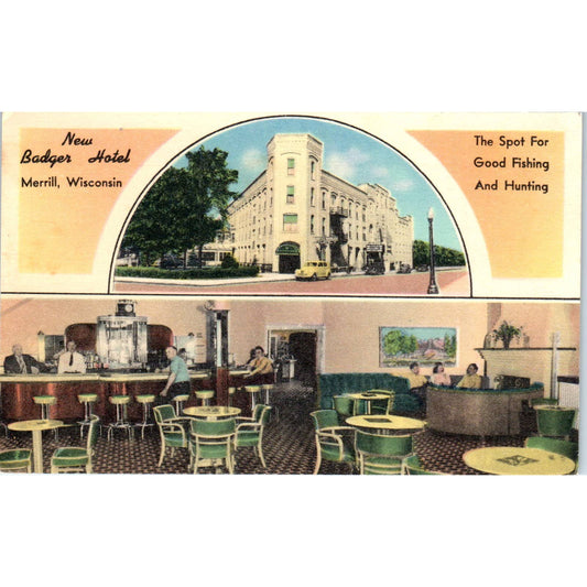 New Badger Hotel Merrill Wisconsin Original Postcard TJ9-P3