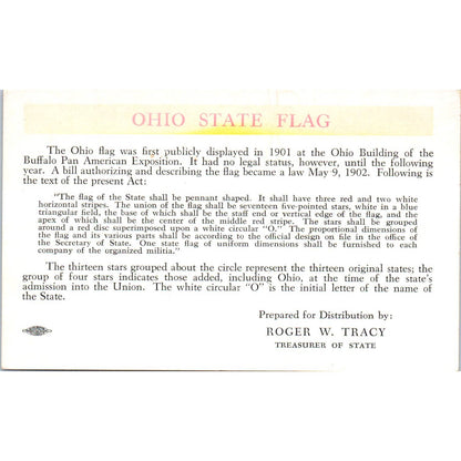 1950s 5x3" Card State Flag of Ohio Roger W. Tracy Treasurer TD8-O2