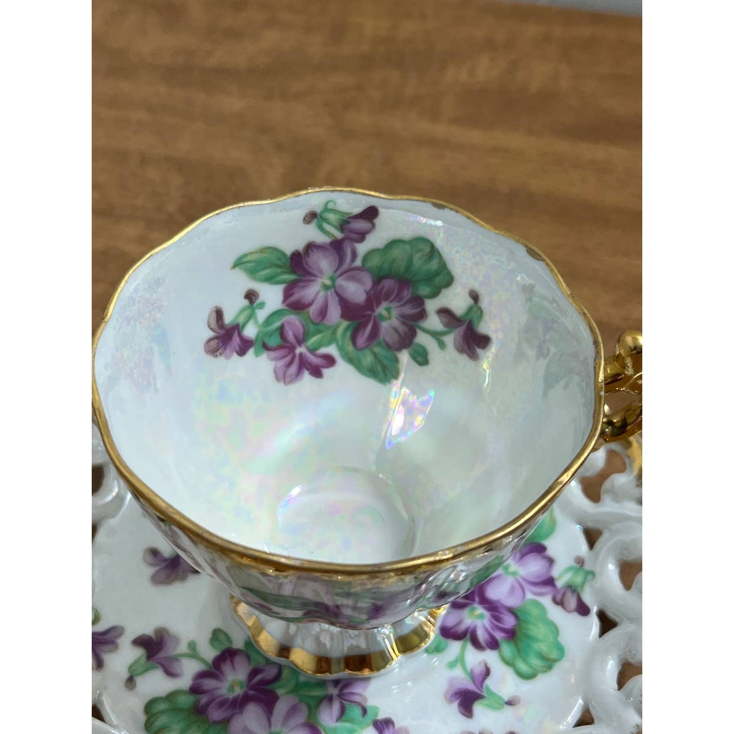 1950s Mid Century Shafford Japan Bone China Purple Floral Tea Cup & Saucer TG8