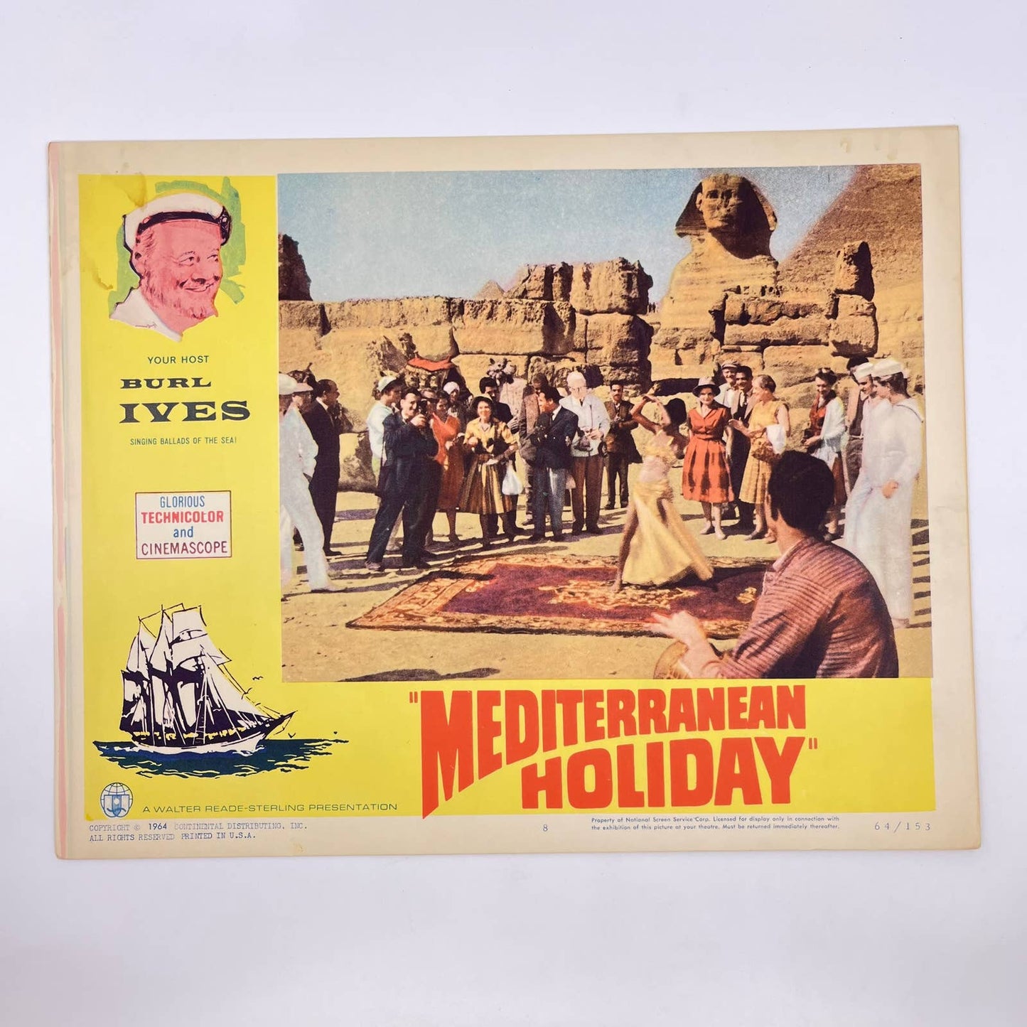 1954 MEDITERRANEAN HOLIDAY Movie Lobby Card #8 Burl Ives 11x14” FL3