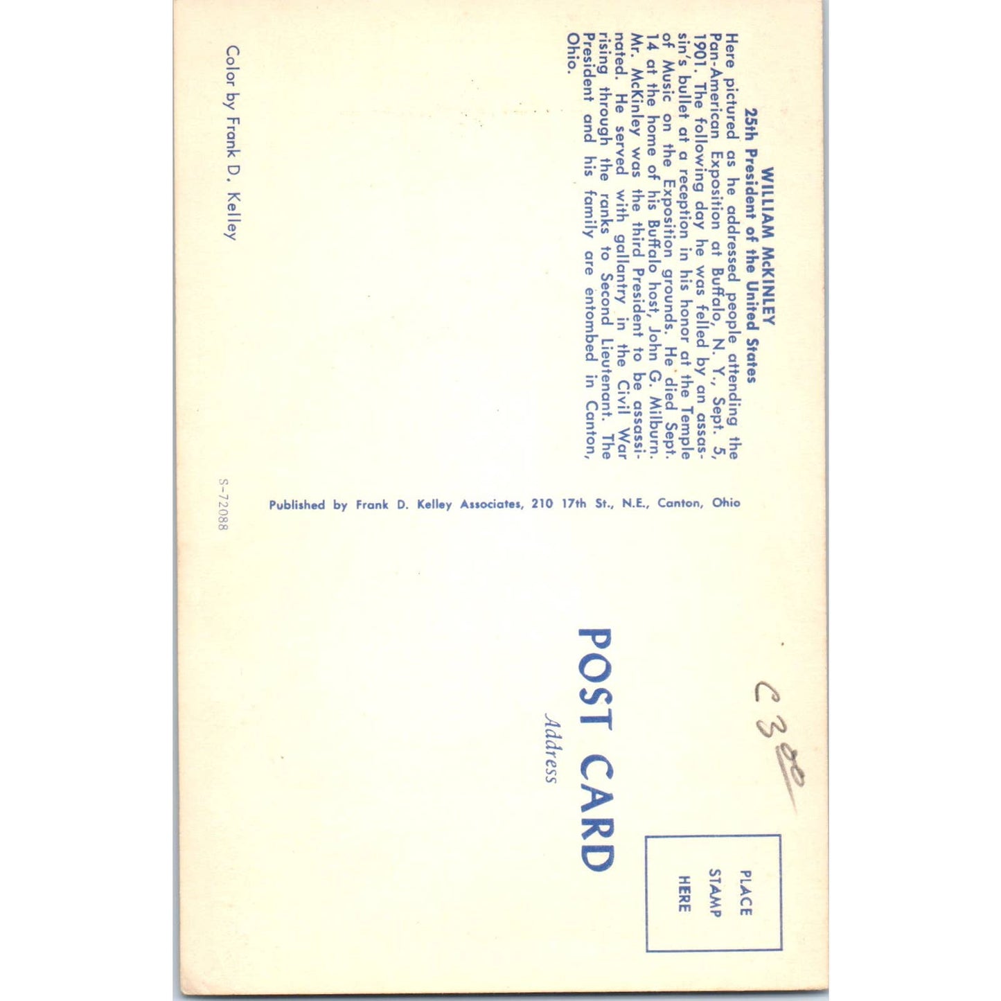 Portrait of President William McKinley Original Postcard TK1-25