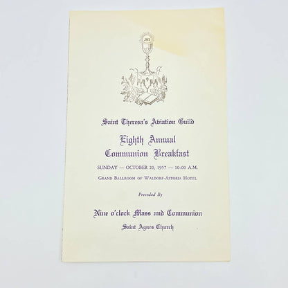 1957 St. Theresa's Aviation Guild Annual Communion Breakfast Menu & Program AB7