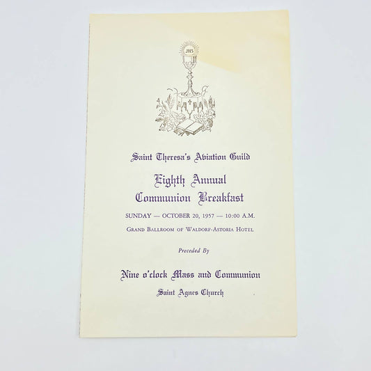 1957 St. Theresa's Aviation Guild Annual Communion Breakfast Menu & Program AB7