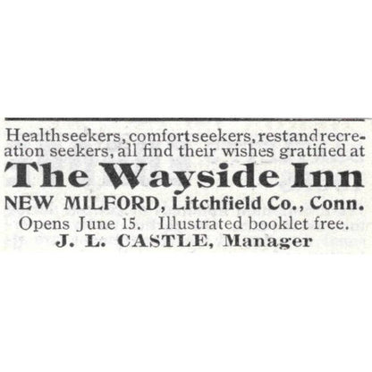 The Wayside Inn New Milford CT J.L. Castle - 1903 Original Ad TJ8-7-5