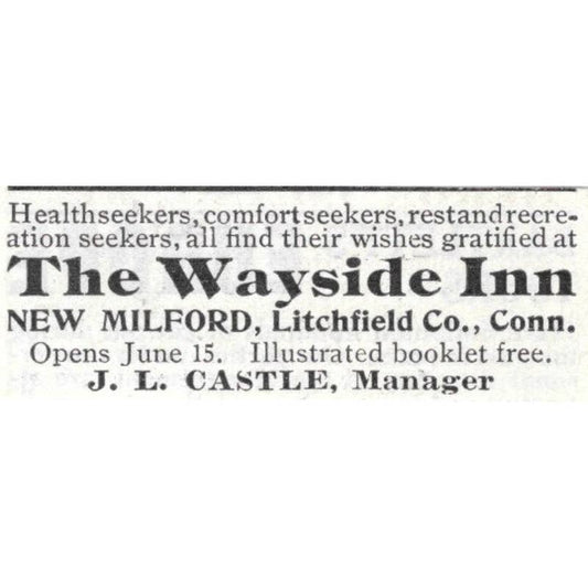 The Wayside Inn New Milford CT J.L. Castle - 1903 Original Ad TJ8-7-5