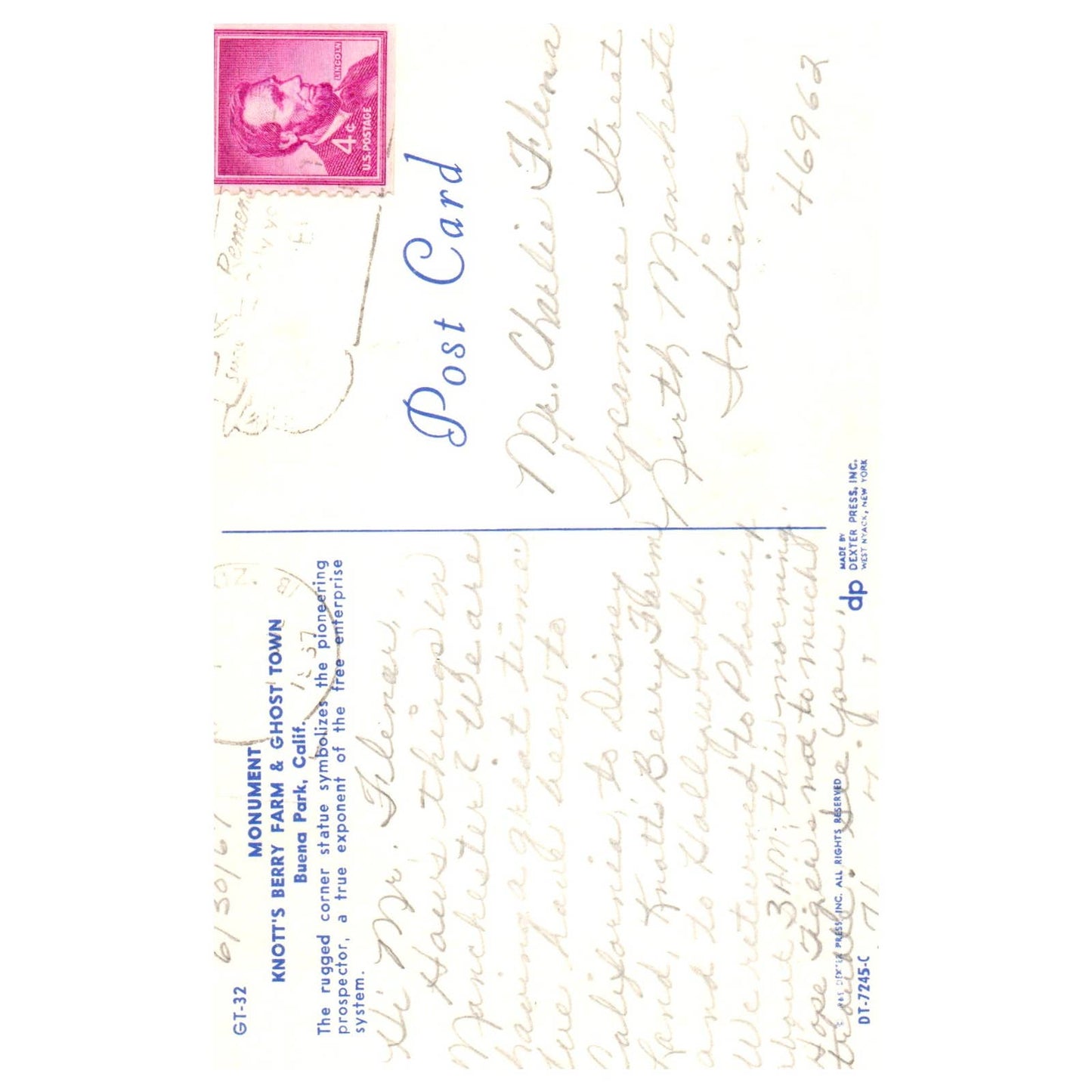 Vintage Postcard - Knott's Berry Farm & Ghost Town Buena Park California AD9