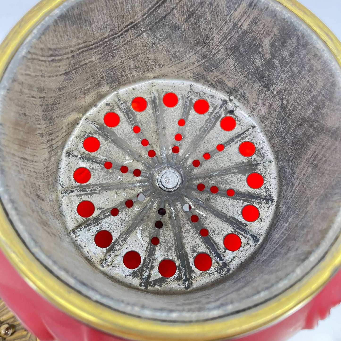 Antique B & H Red Satin Glass and Brass Gone With the Wind Lamp Base LB4