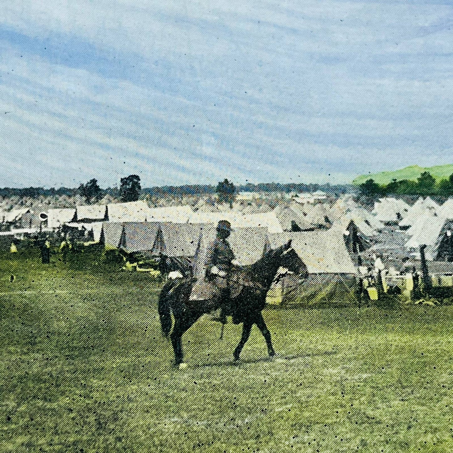 1898 Stereoview Card Tinted Spanish-American War US Army Troops The Tented City