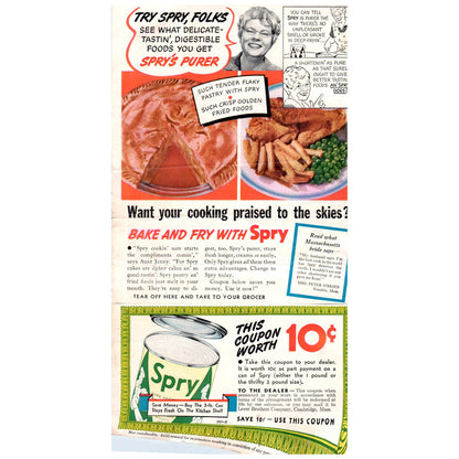 1950s Spry Vegetable Oil Advertising Leaflet w/ Recipe and Coupon Aunt Jenny AC9