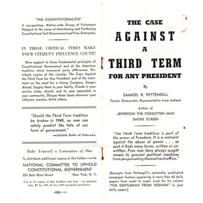 Vtg Political Tract The Case Against 3rd Term for Any President Pettengill SF3-5