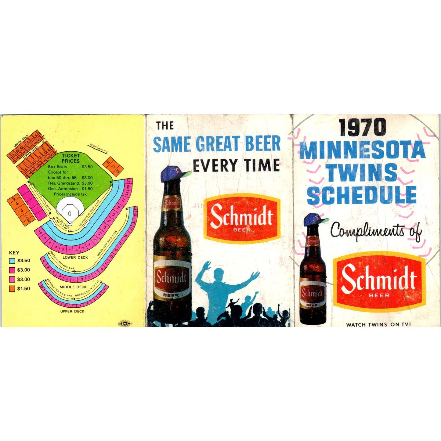 1970 Minnesota Twins Baseball Schmidt Pocket TV Schedule TK1-P3