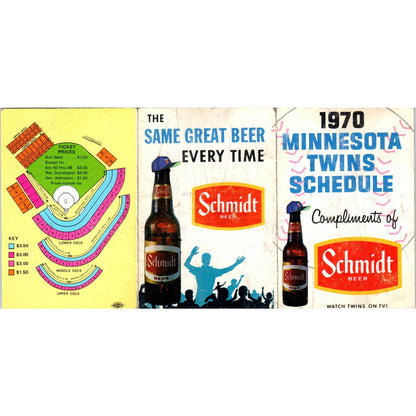 1970 Minnesota Twins Baseball Schmidt Pocket TV Schedule TK1-P3
