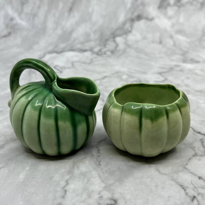 Vintage Ceramic Small Sugar and Creamer Set Green Ombre Squash 2.5" TJ1