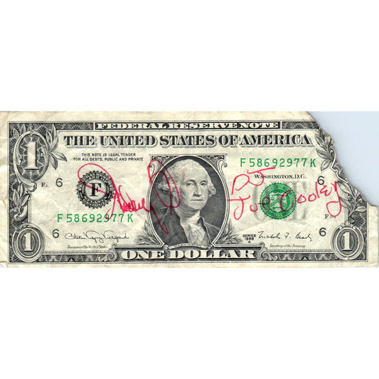 Vintage 1980s Dollar Bill Signed By Rodney O and DJ Joe Cooley SF3