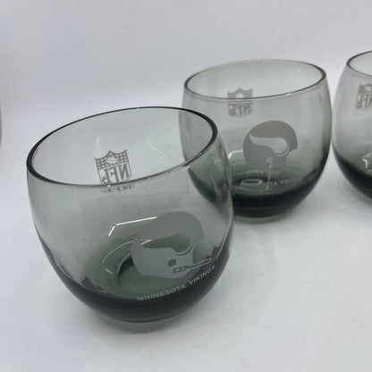 1970s Minnesota Vikings NFL Roly Poly Lowball Glasses Smoke Gray Set of 4 TG7