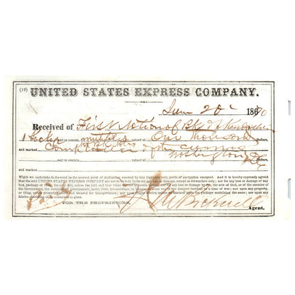 1870 United States Express Company Handwritten Receipt AD8-1