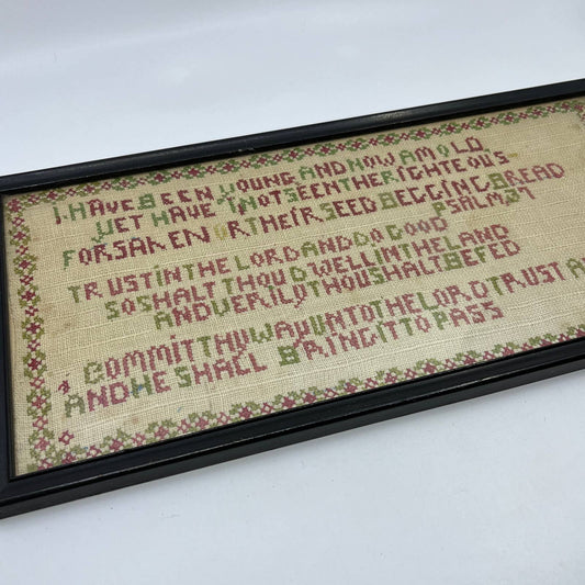 Antique Framed Cross Stitch Sampler Art Psalm 37 Trust in the Lord TG3