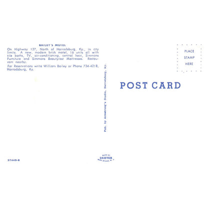 Vintage Postcard - Bailey's Motel AAA Harrodsburg Kentucky AD9