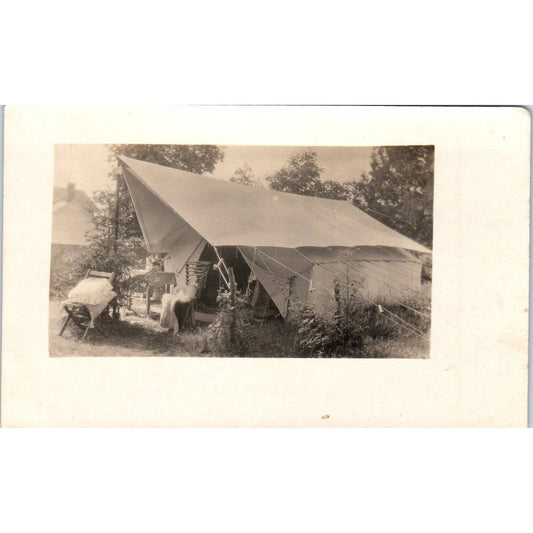 Antique Postcard RPPC Victorian Campsite Tent Chairs Pillows SE8