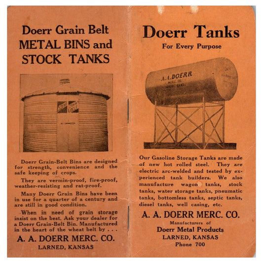 c1920 AA Doerr Mercantile Co Gas Storage Tanks Advertising Notepad Larned KS SE4