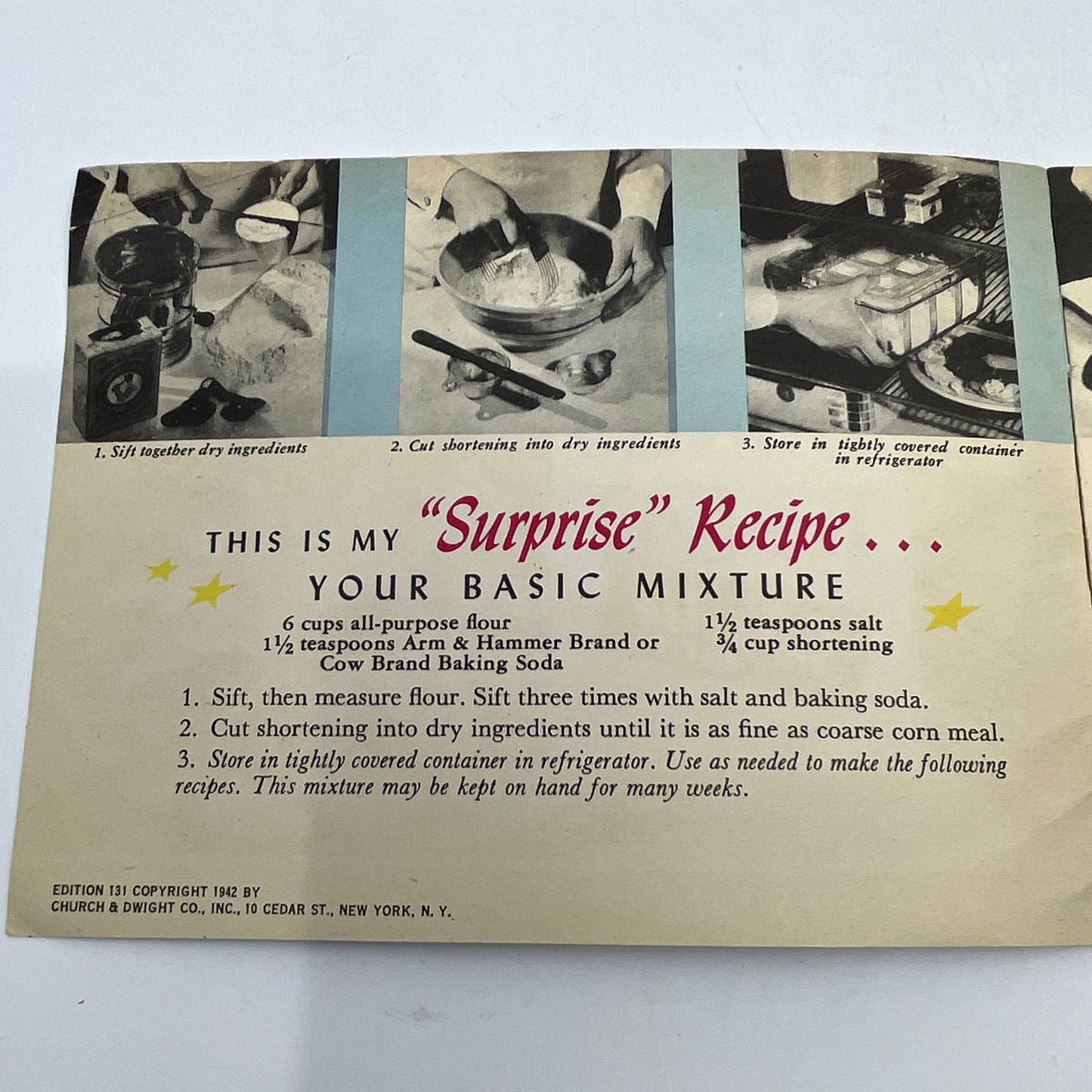 1942 Cookbook Arm & Hammer Cow Brand My Surprise Recipe Martha Lee Anderson TI4