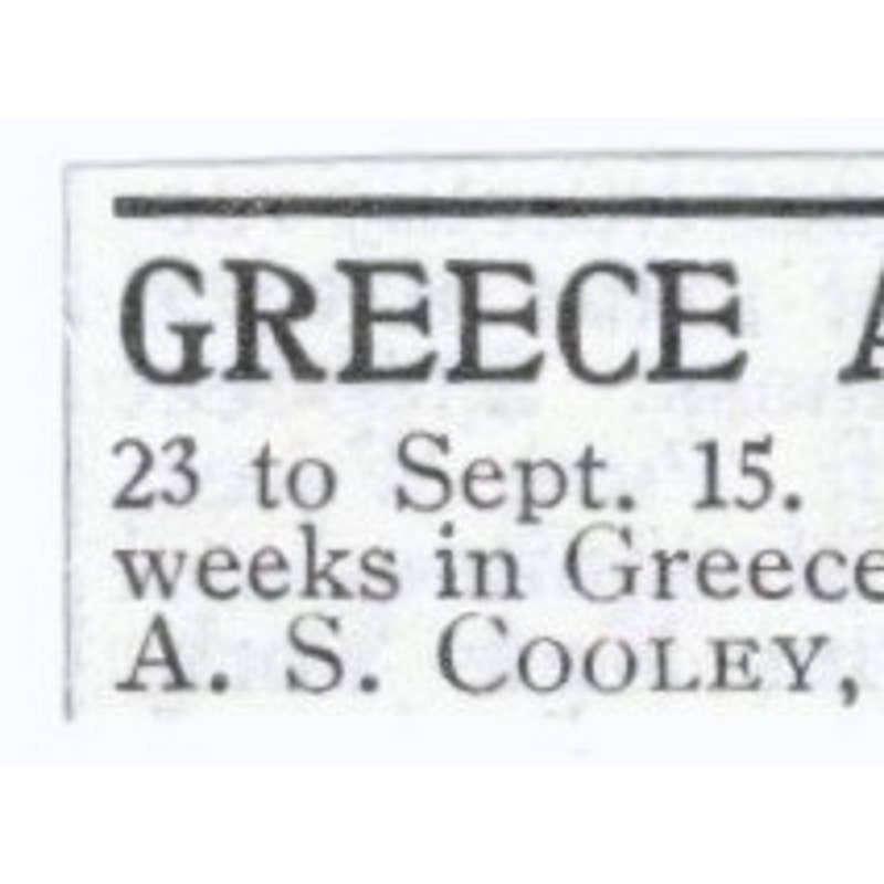 Greece & Italy Summer Trip A.S. Cooley Auburndale MA - 1903 Original Ad TJ8-7-8