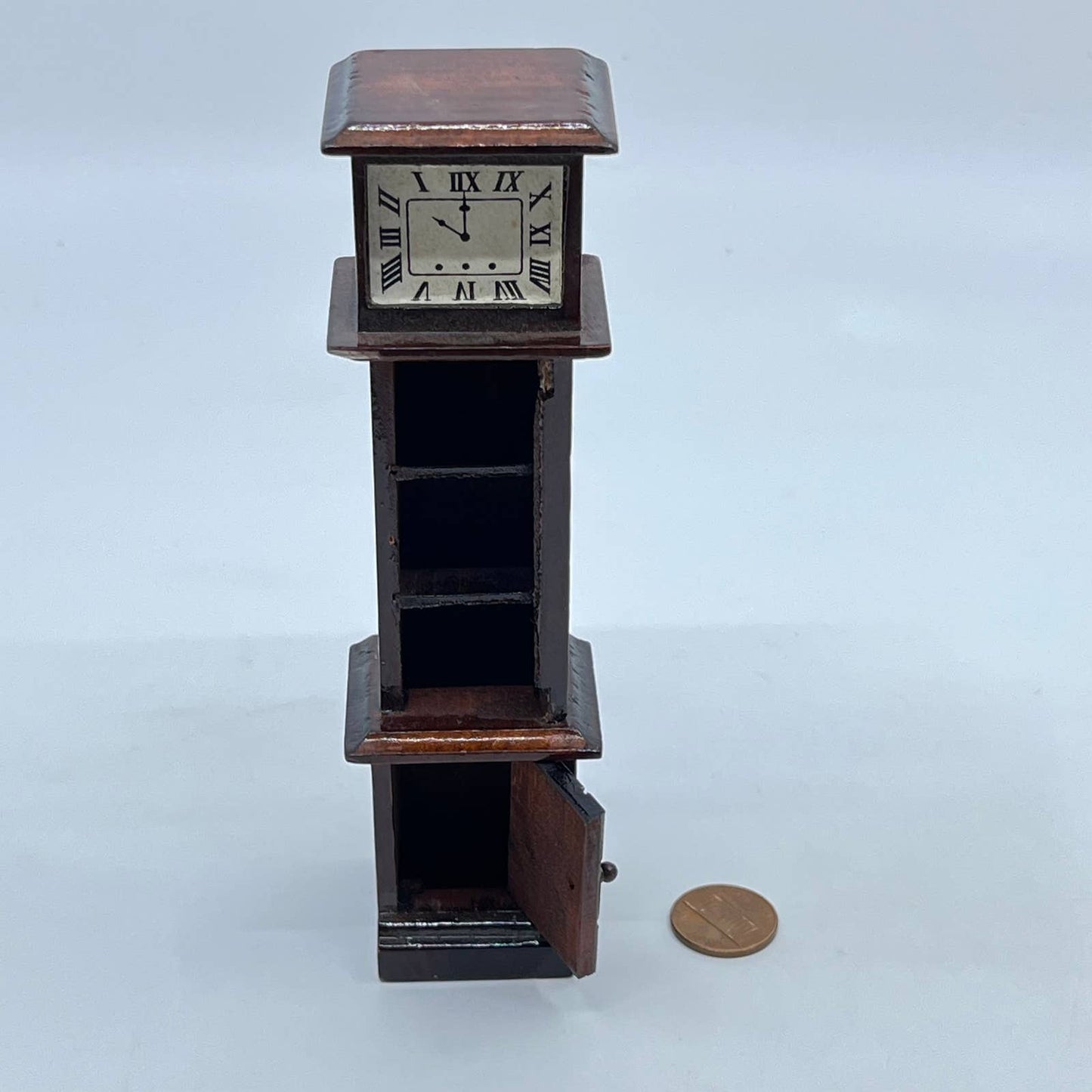 Vintage Dollhouse Furniture Handmade Wood Grandfather Clock 1.25 x 6” TF4